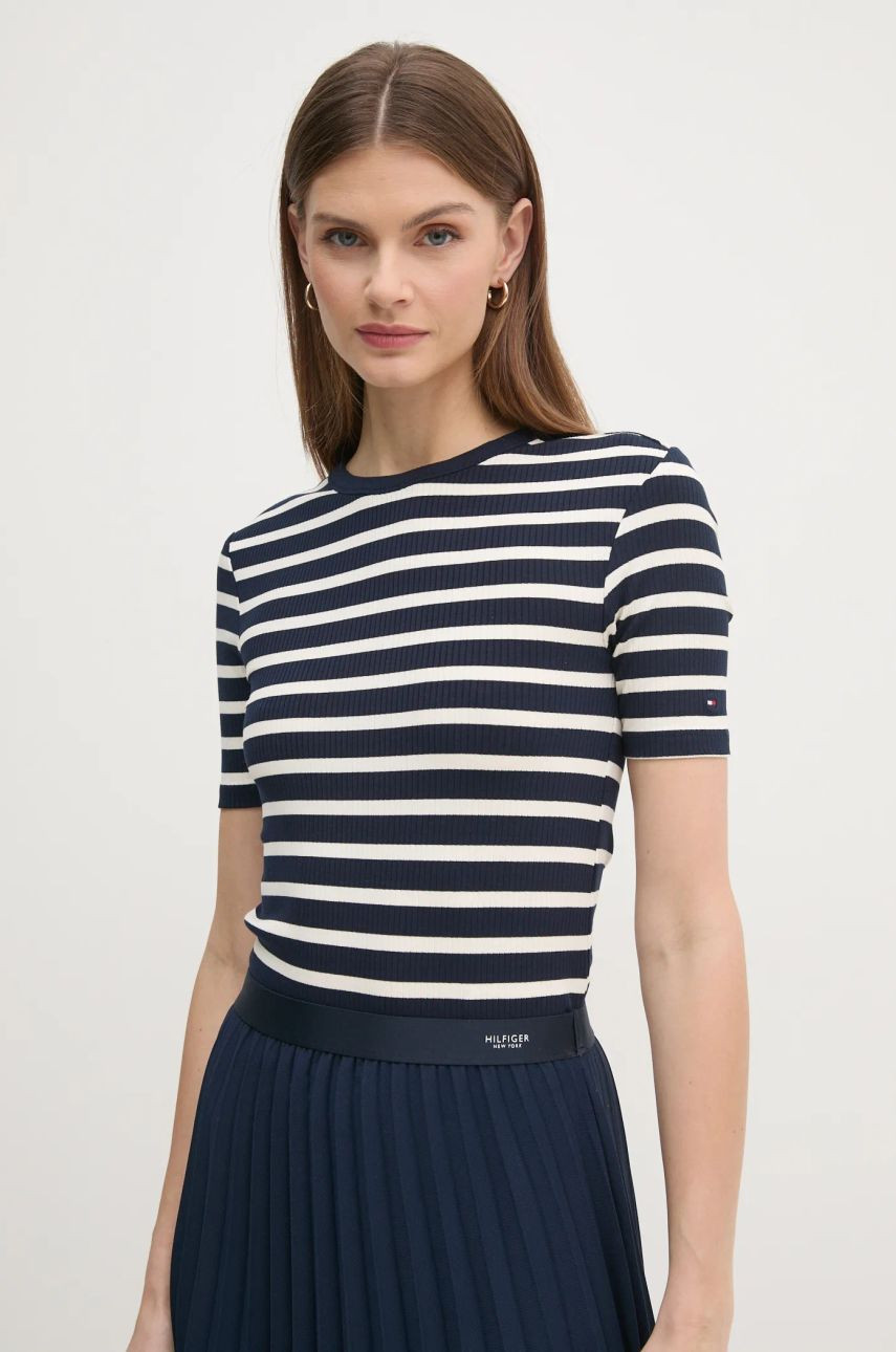 Tričko Tommy Hilfiger dámske, tmavomodrá farba, WW0WW43918