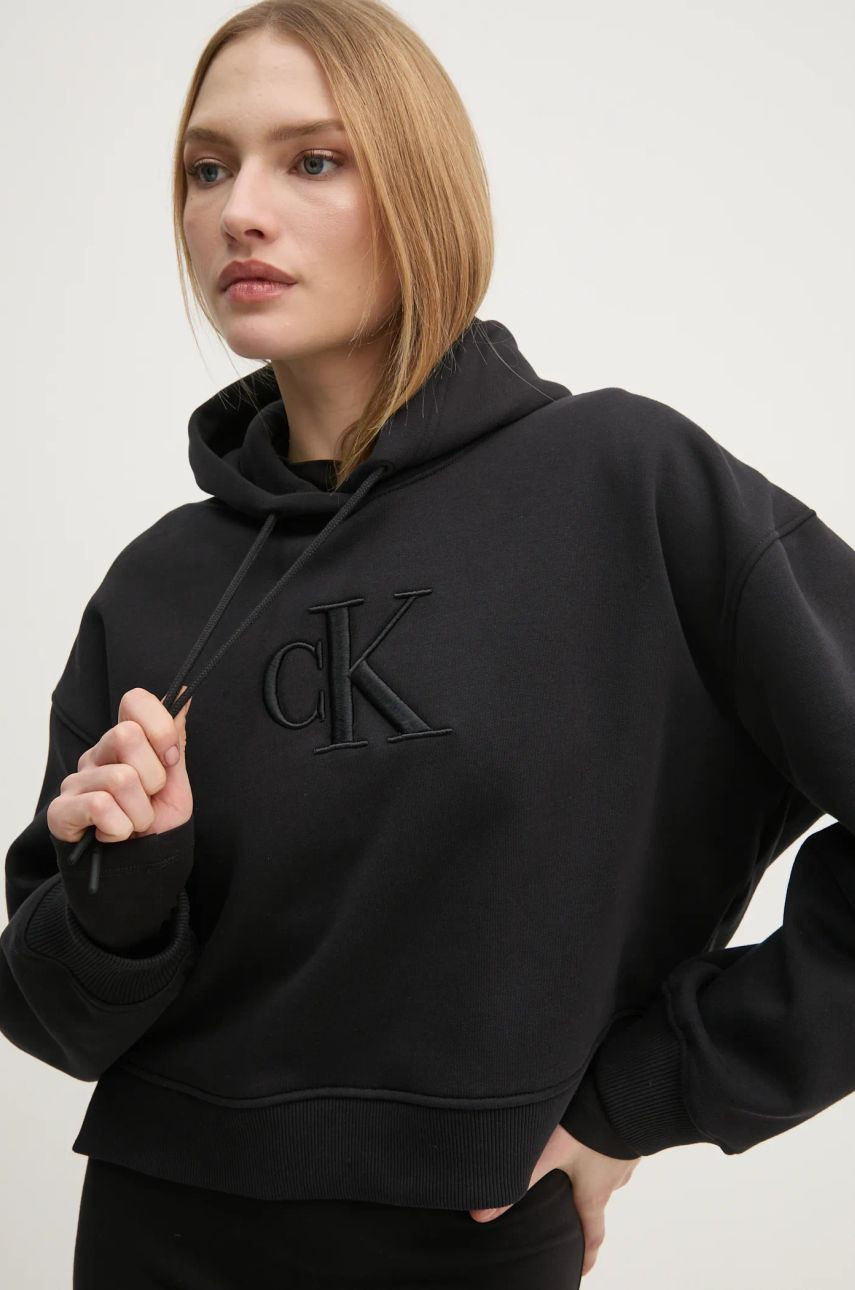 Mikina Calvin Klein Jeans dámska, čierna farba, s kapucňou, s nášivkou, J20J224718