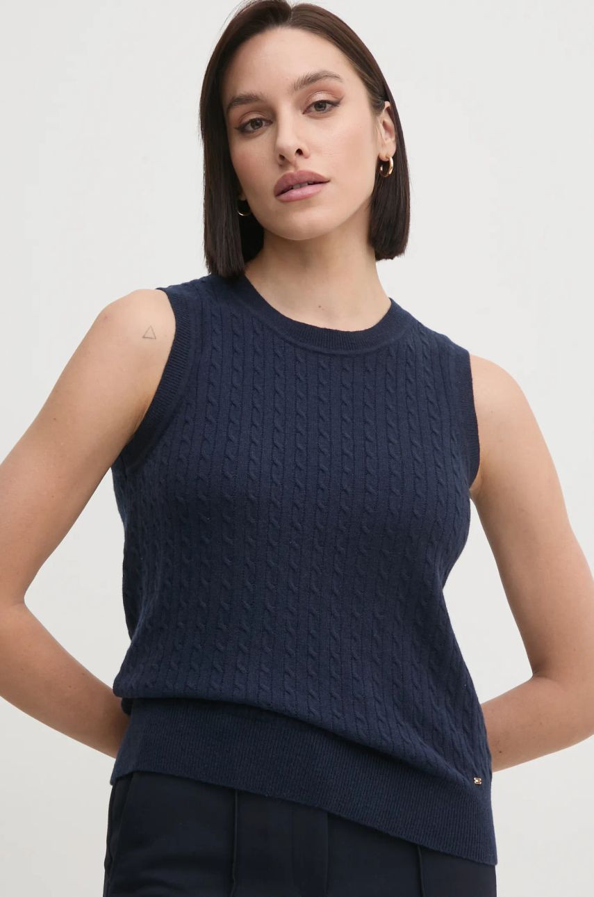 Vlnená vesta Tommy Hilfiger tmavomodrá farba, WW0WW43956