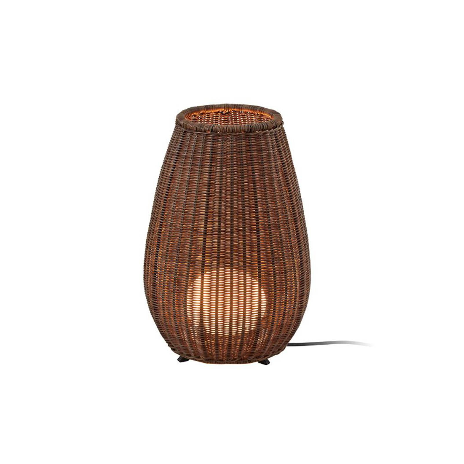 Bover LED stolová lampa Amphora, hnedá/ratanová-hnedá, 47 cm