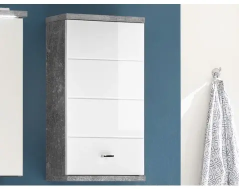 Závesná kúpeľňová skrinka Pool, sivý betón/biely lesk%