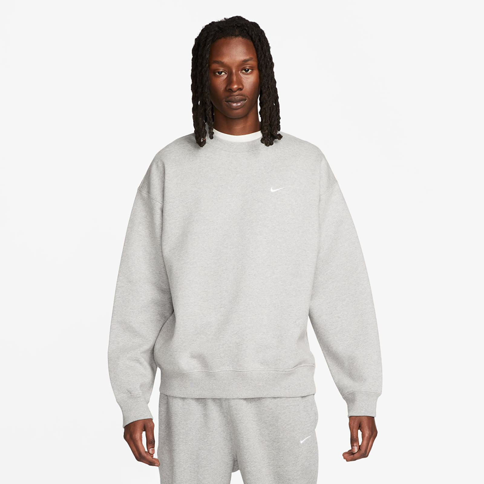 Mikina Nike Solo Swoosh Men's Fleece Crew Dk Grey Heather/ White XXL