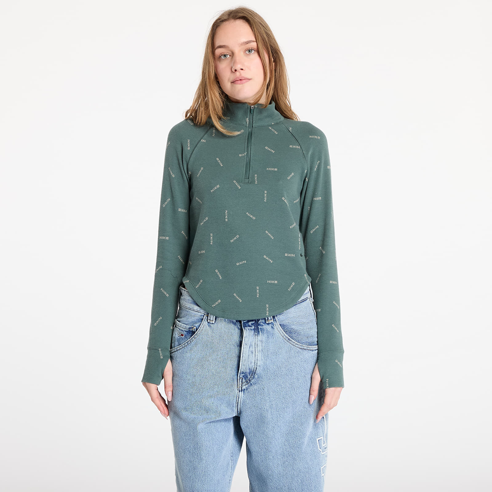 Tričko Nike Sportswear Women's Slim 1/2-Zip Long-Sleeve Logo Top Vintage Green/ Light Army/ Vintage Green XS