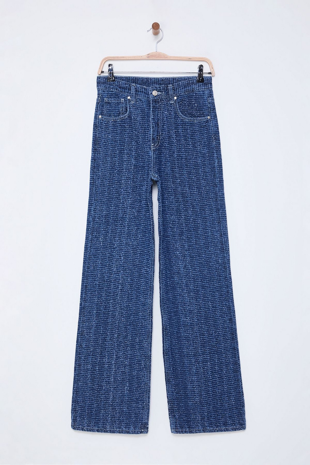 Trendyol Blue Textured High Waist Wide Leg Jeans