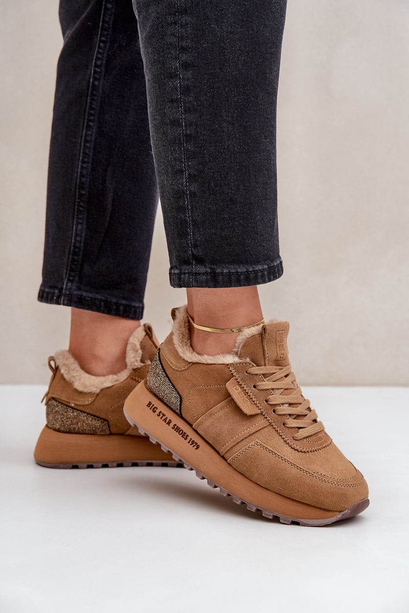 BIG STAR SHOES Dámske Tenisky S Kožušinou A Lesklým Elementom Big Star