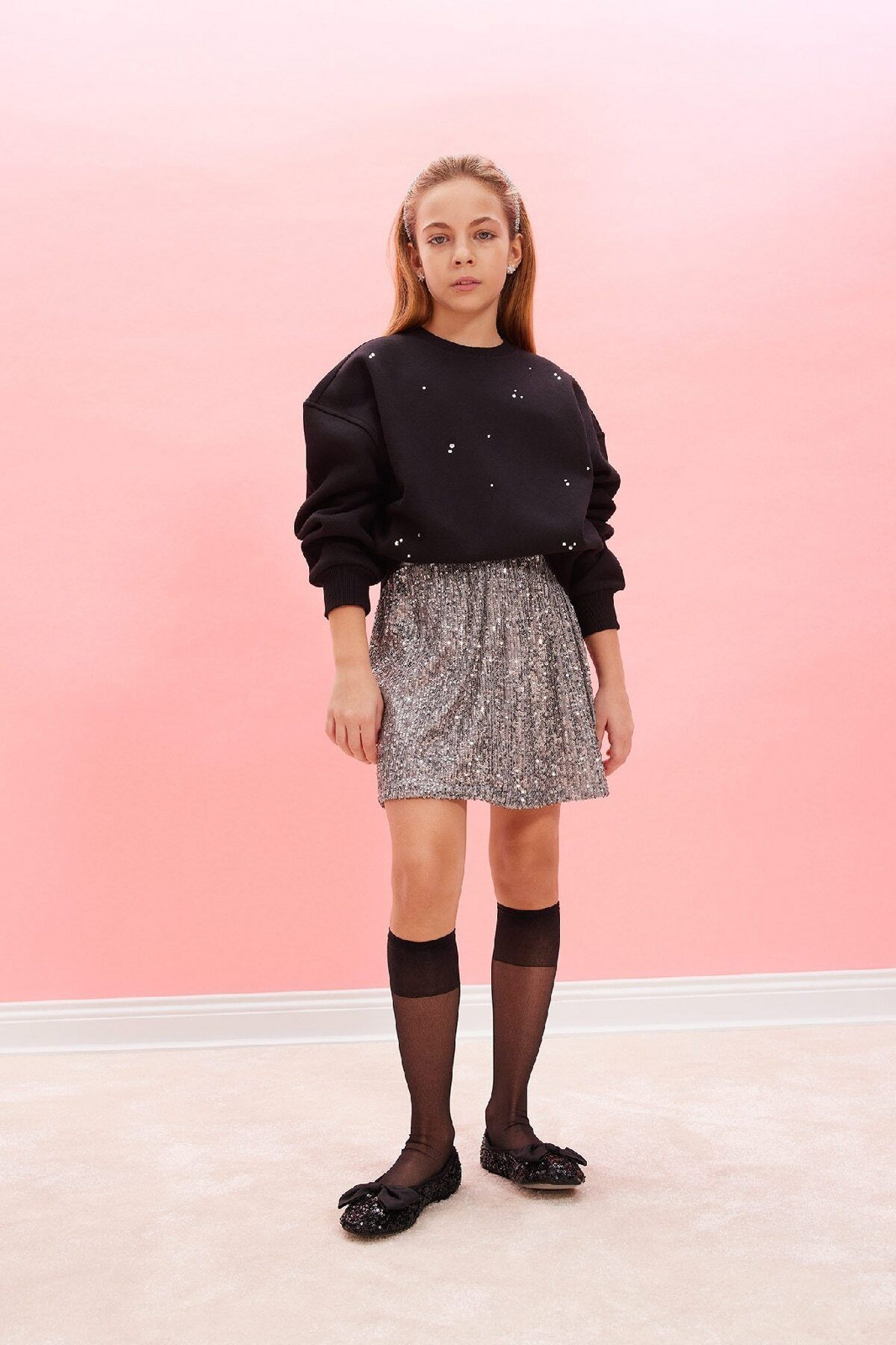 DEFACTO Girl's Christmas Themed Sequined Skirt
