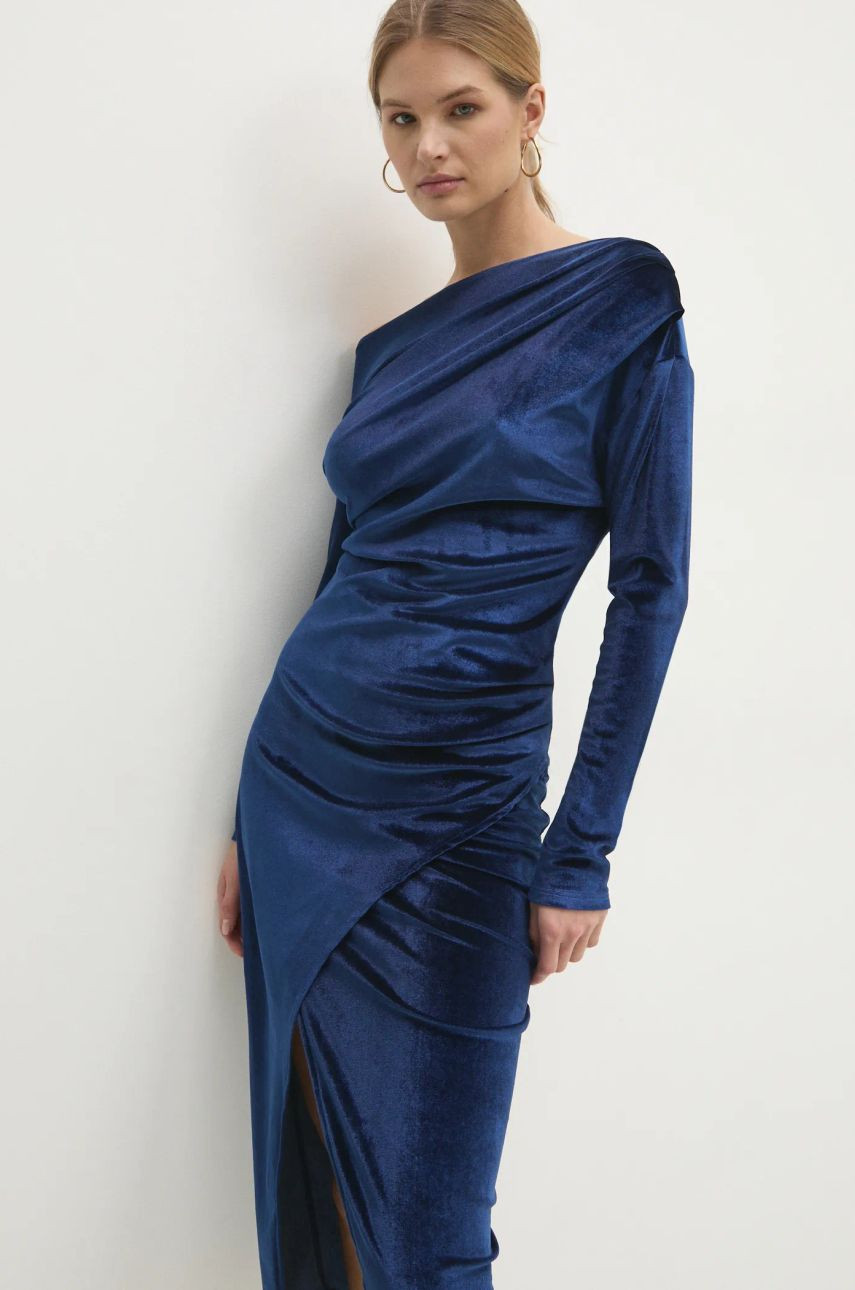 Zamatové šaty Answear Lab midi, priliehavá