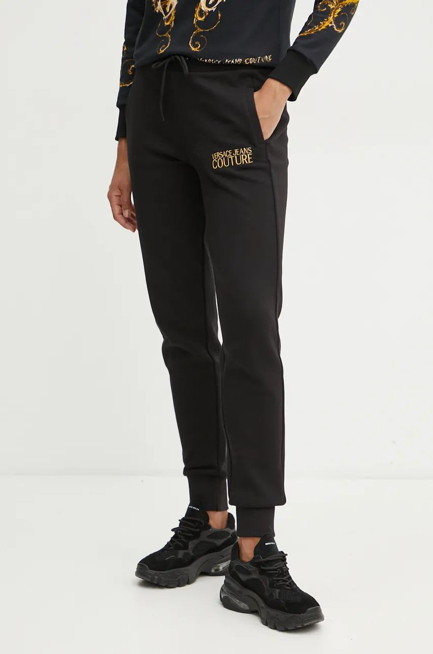 Bavlnené tepláky Versace Jeans Couture čierna farba, s nášivkou, 77HAAT06 CF01T