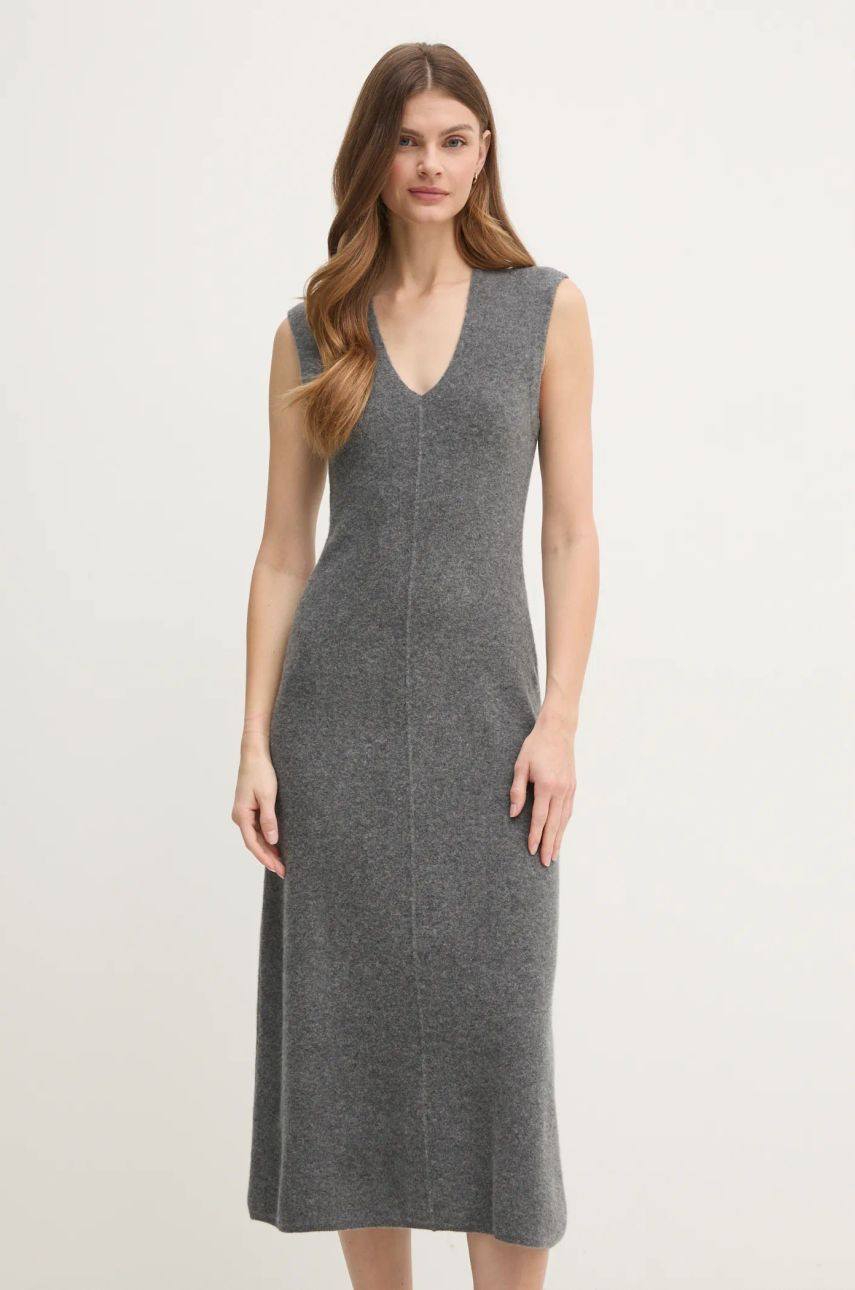 Vlnené šaty Calvin Klein šedá farba, midi, áčkový strih, K20K208028