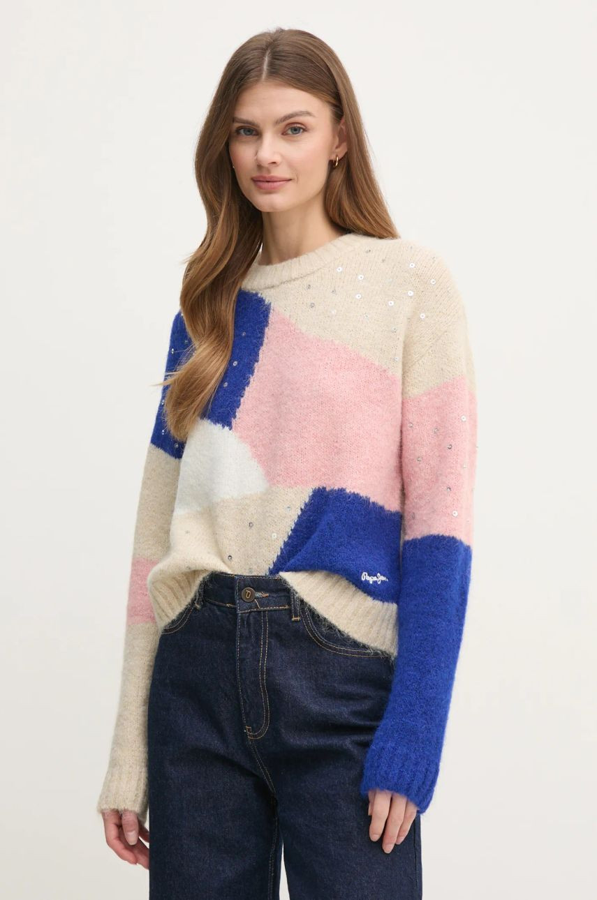 Sveter s prímesou vlny Pepe Jeans NORA dámsky, béžová farba, PL702238