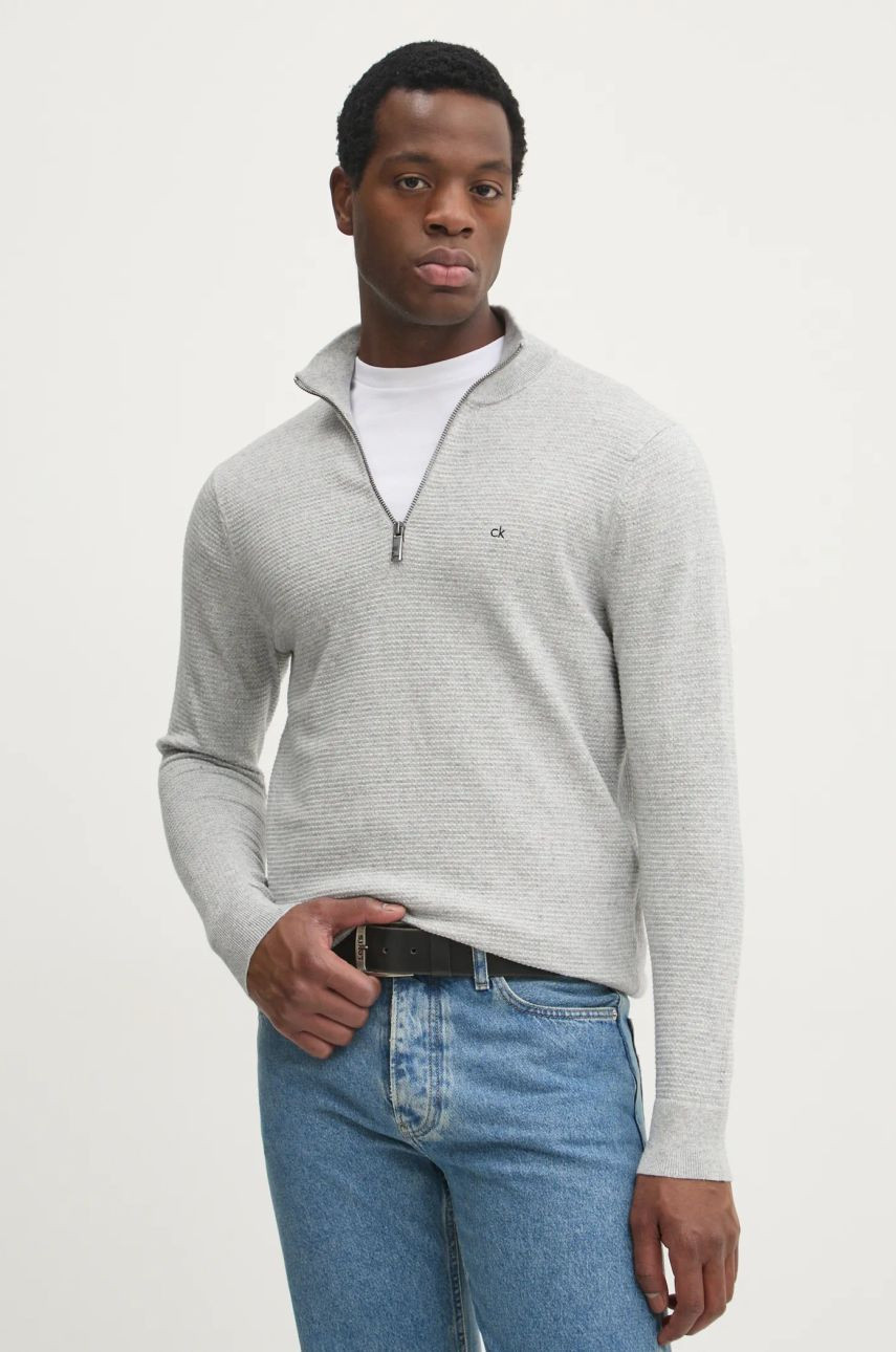 Sveter Calvin Klein pánsky, šedá farba, tenký, K10K114120