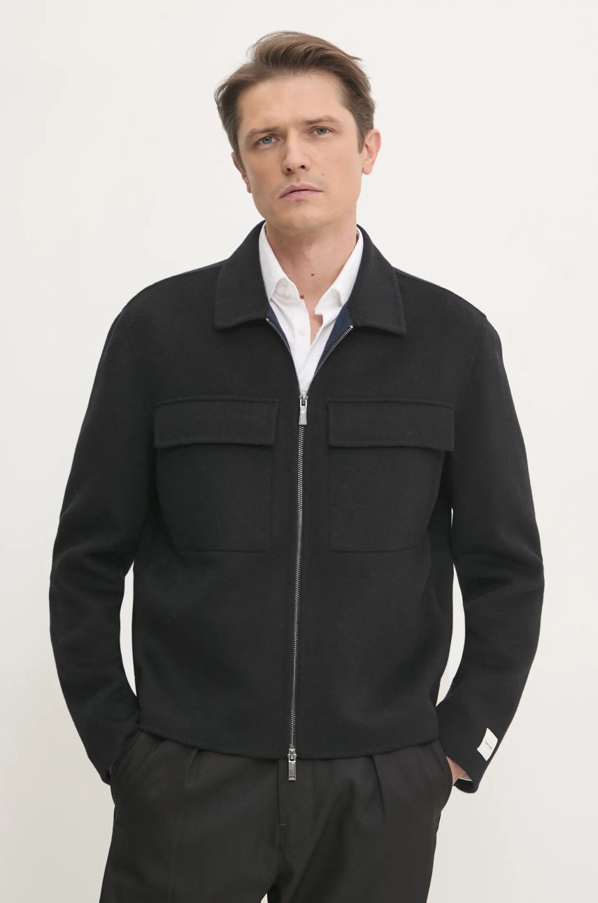 Vlnené košeľové sako Calvin Klein čierna farba, prechodná, K10K113955