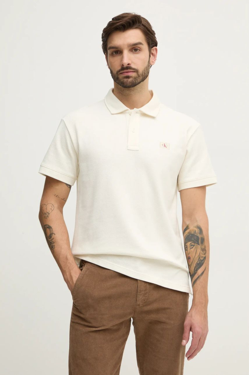 Polo tričko Calvin Klein Jeans pánske, béžová farba, jednofarebné, J30J327040