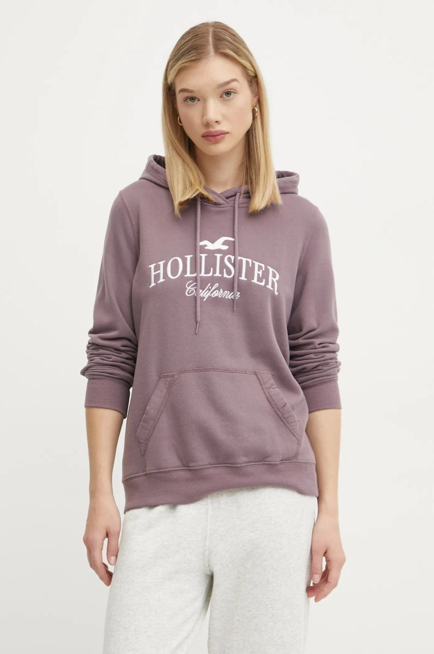 Mikina Hollister Co. dámska, fialová farba, s kapucňou, s nášivkou, KI352-4207