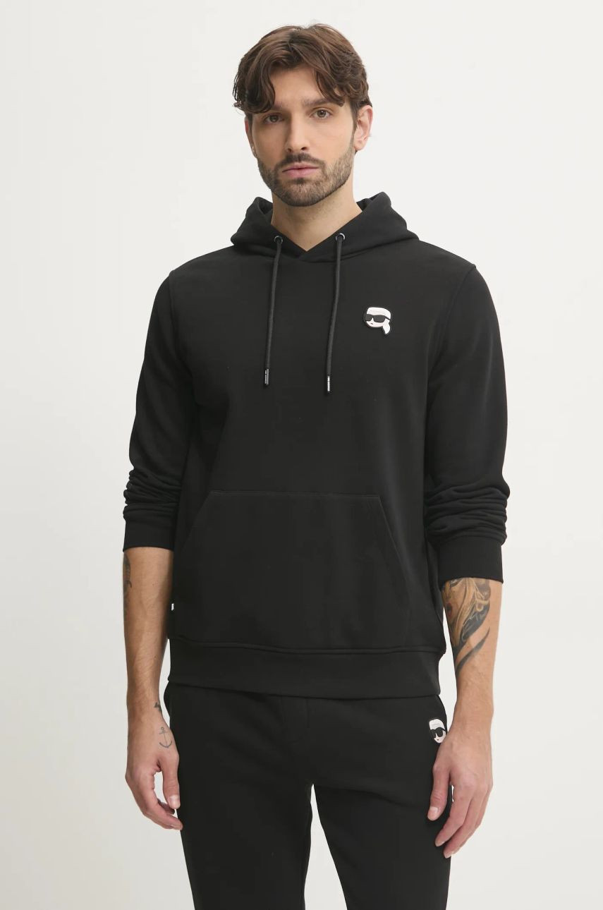 Mikina Karl Lagerfeld pánska, čierna farba, s kapucňou, s nášivkou, 500900.705711