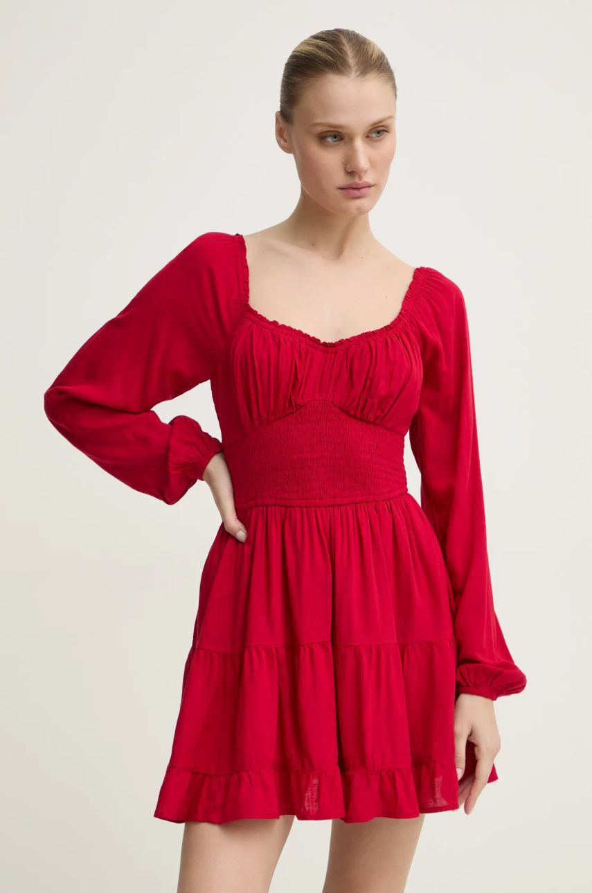 Šaty Hollister Co. červená farba, mini, áčkový strih, KI359-4273