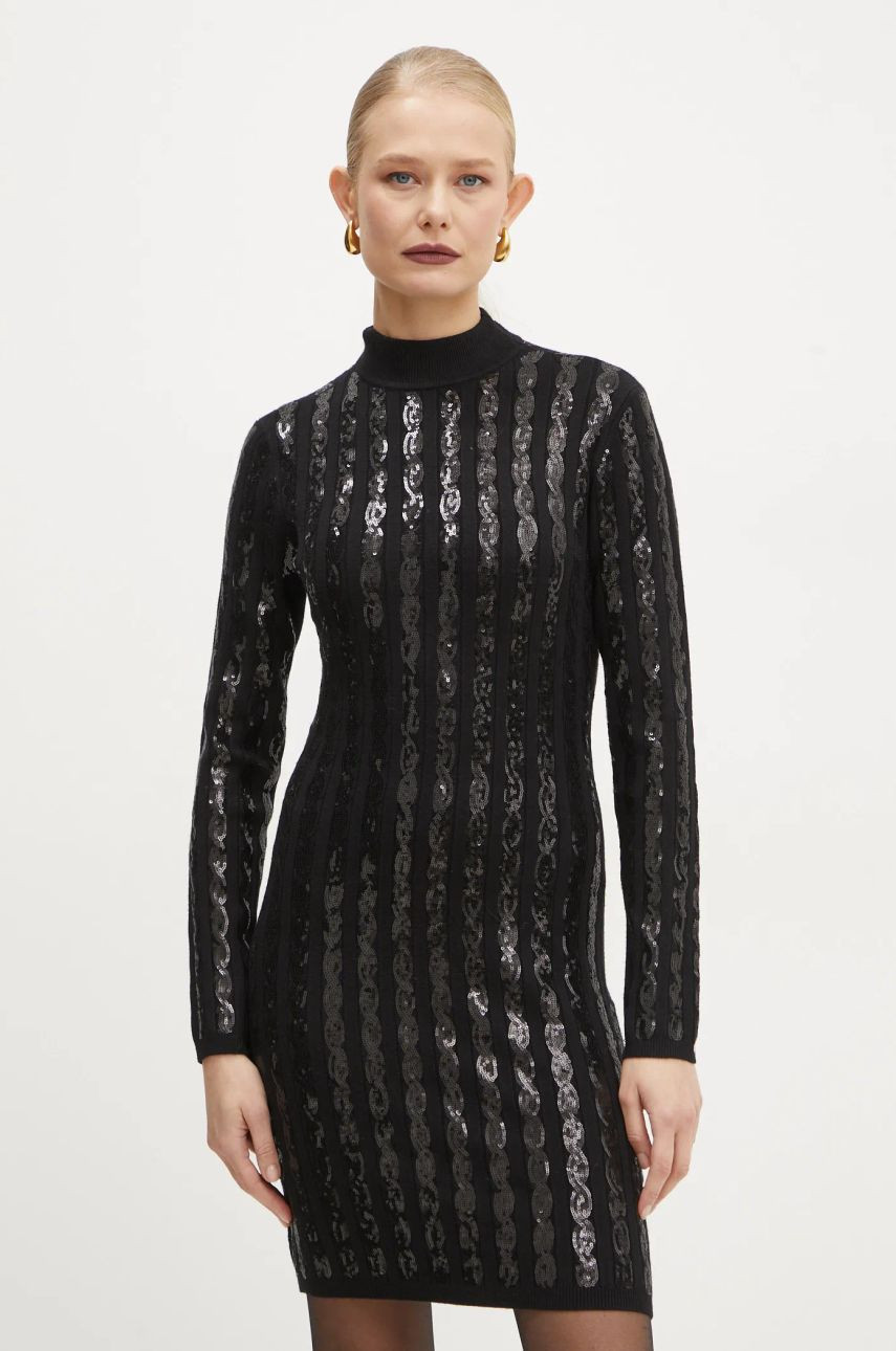 Šaty Guess BAILEY čierna farba, mini, rovný strih, W5RK06 Z2YJ2