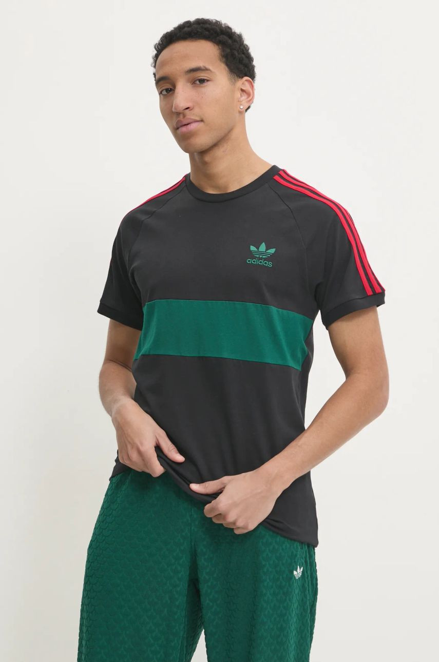 Bavlnené tričko adidas Originals 3S PANEL TEE pánske, čierna farba, vzorované, JP1272