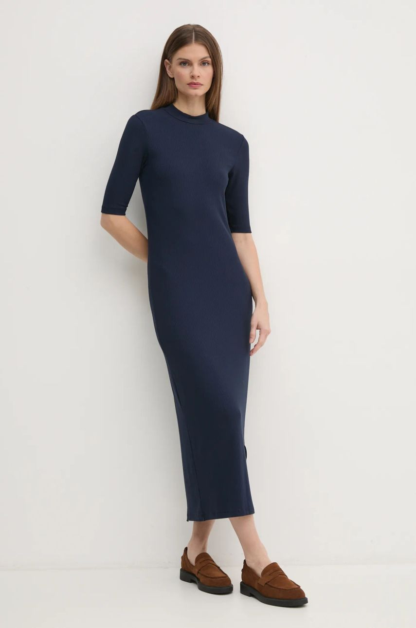 Šaty Tommy Hilfiger tmavomodrá farba, midi, priliehavá, WW0WW44430
