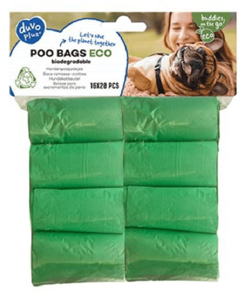 DUVO+ vrecká na zber psích výkalov, 16x20 biologicky rozložiteľných sáčkov, zelená farba