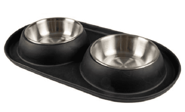 DUVO+ podložka s dvomi miskami nerez/gumená čierna s priemerom 14,3cm, 2x420ml