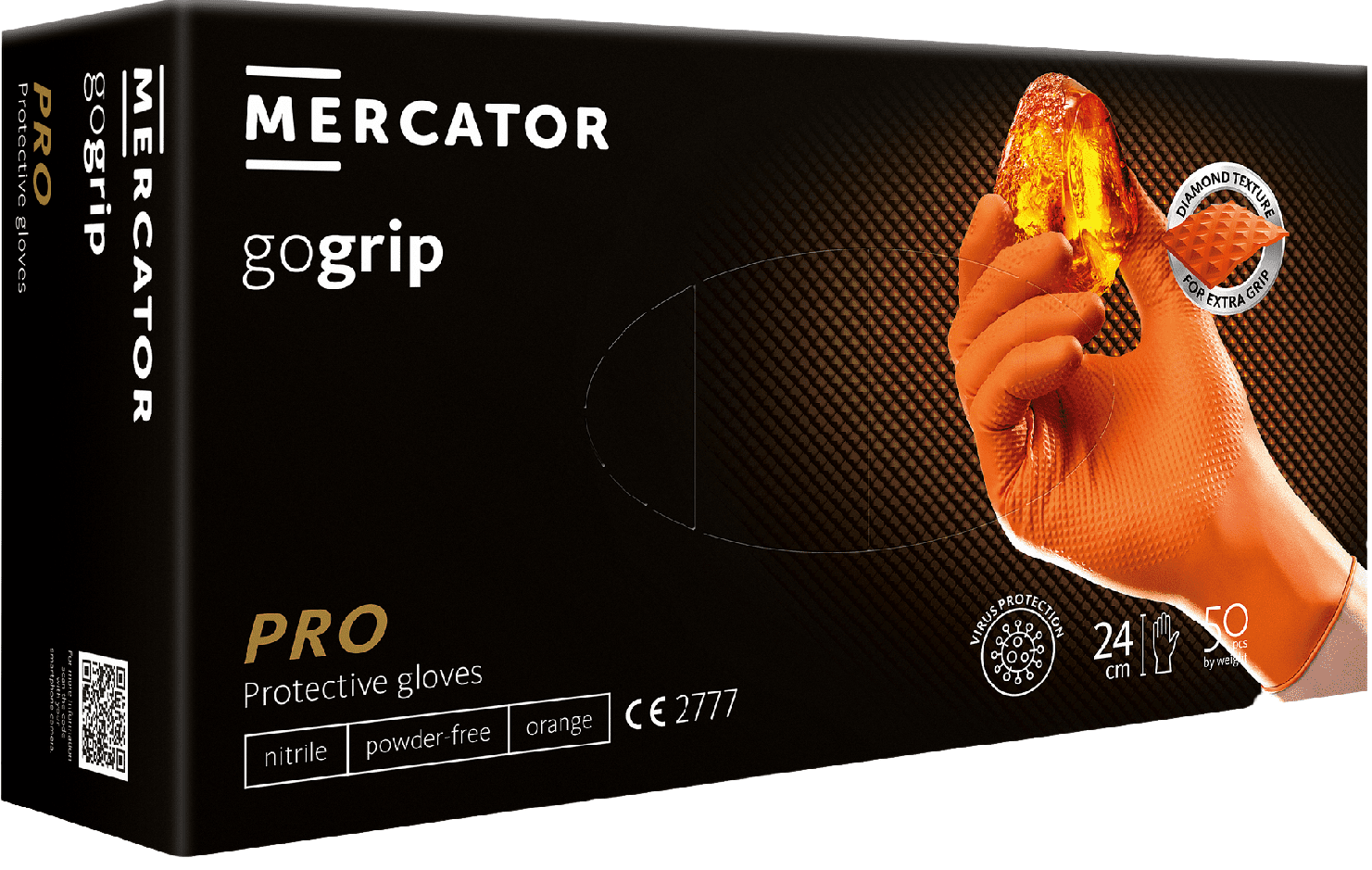 MERCATOR® GOGRIP - Nitrilové rukavice, bez púdru, 50 ks, oranžové, L