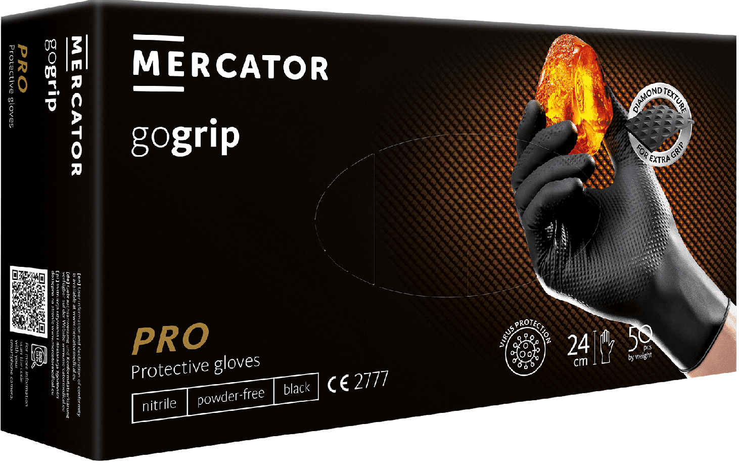 MERCATOR® GOGRIP - Nitrilové rukavice, bez púdru, 50 ks, čierne, XL