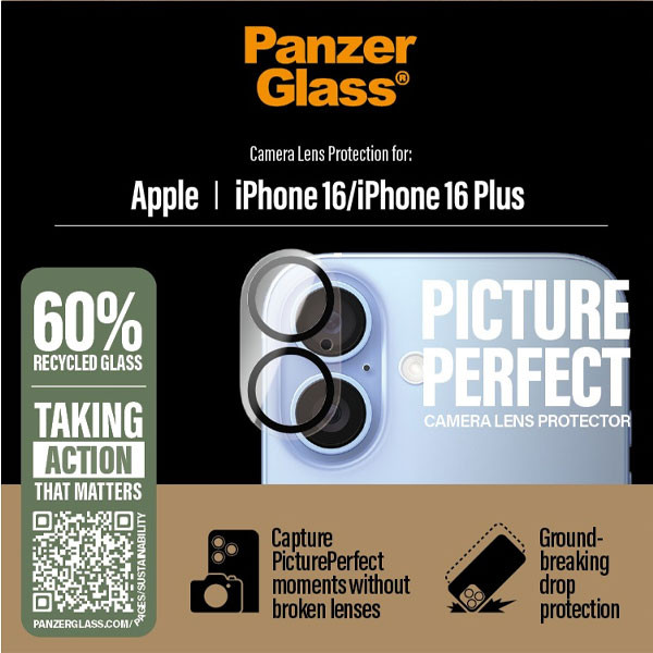 PanzerGlass Ochranný kryt objektívu fotoaparátu Hoops pre Apple iPhone 16/16 Plus, čierna 1279