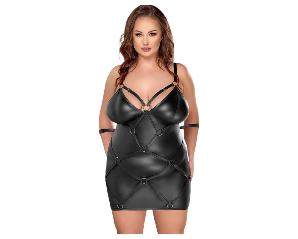 Cottelli Plus Size - Mini šaty bez ramienok s manžetami na ruky (čierne)