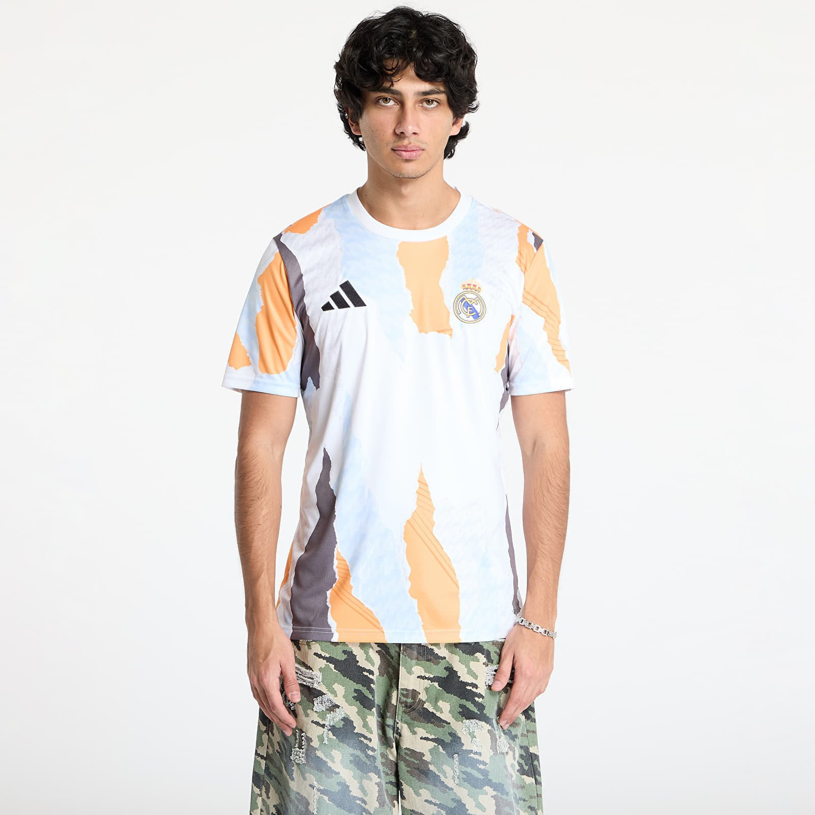Dres adidas Real Madrid 24/25 Pre-Match Jersey White/ Crew Orange/ Charcoal/ Glow Blue L
