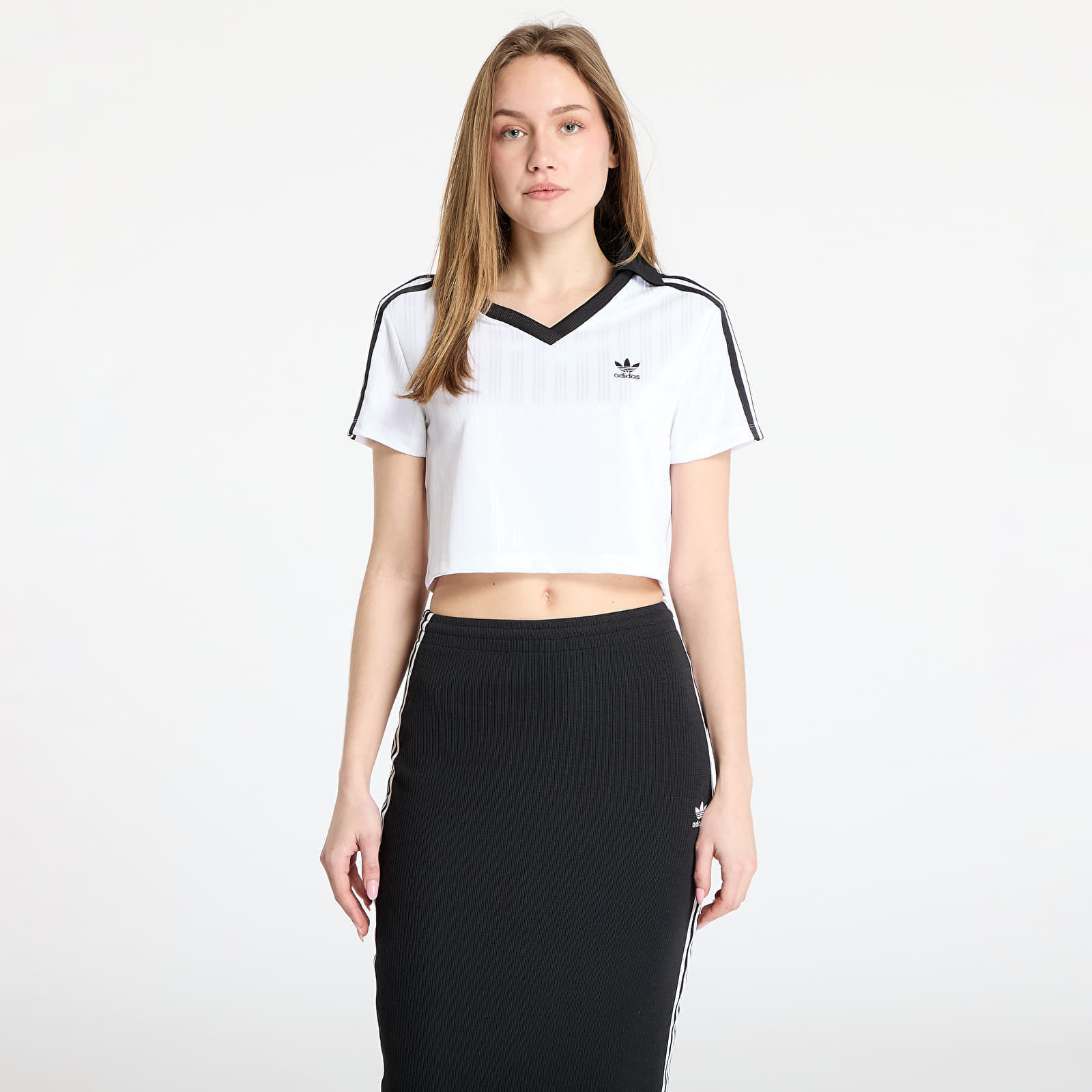 Top adidas Adicolor Football Jacquard V-Neck Crop Polo Shirt White XS