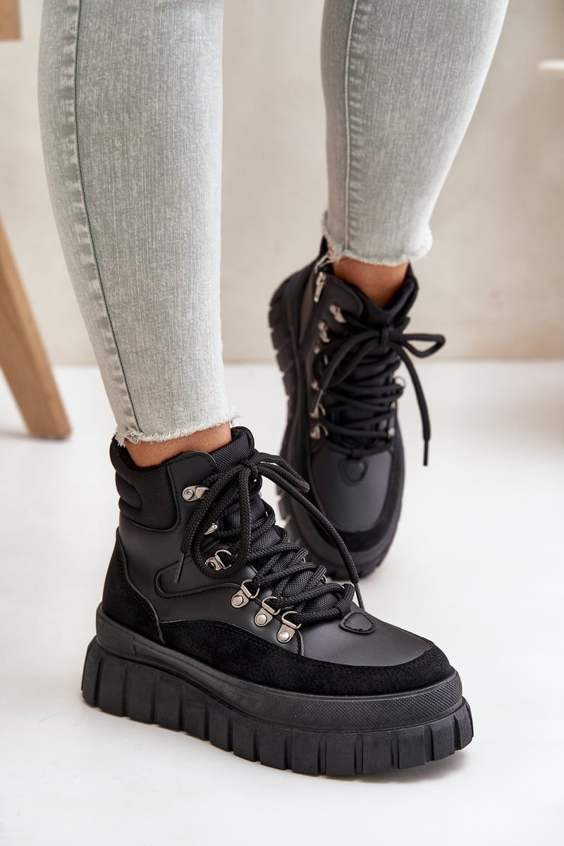 Women's insulated ankle boots on platform black jelenia