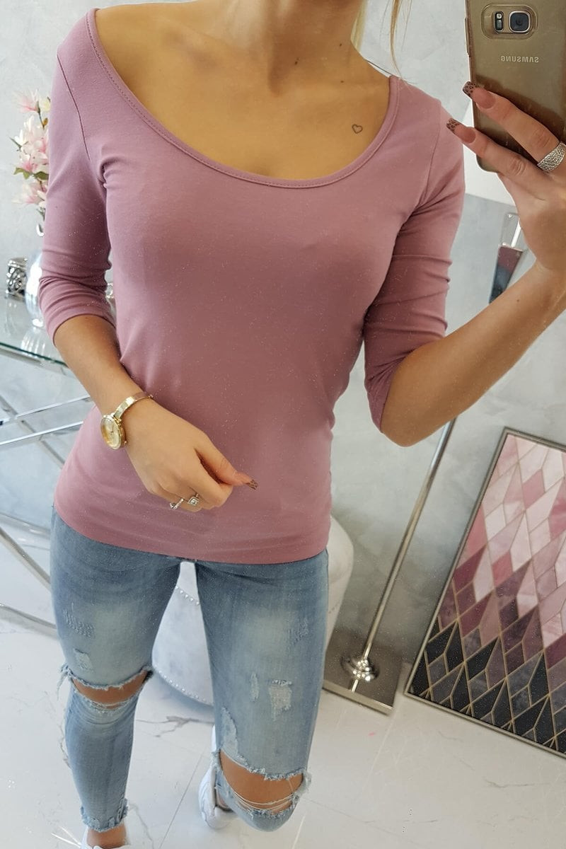 Blouse with round neckline dark pink