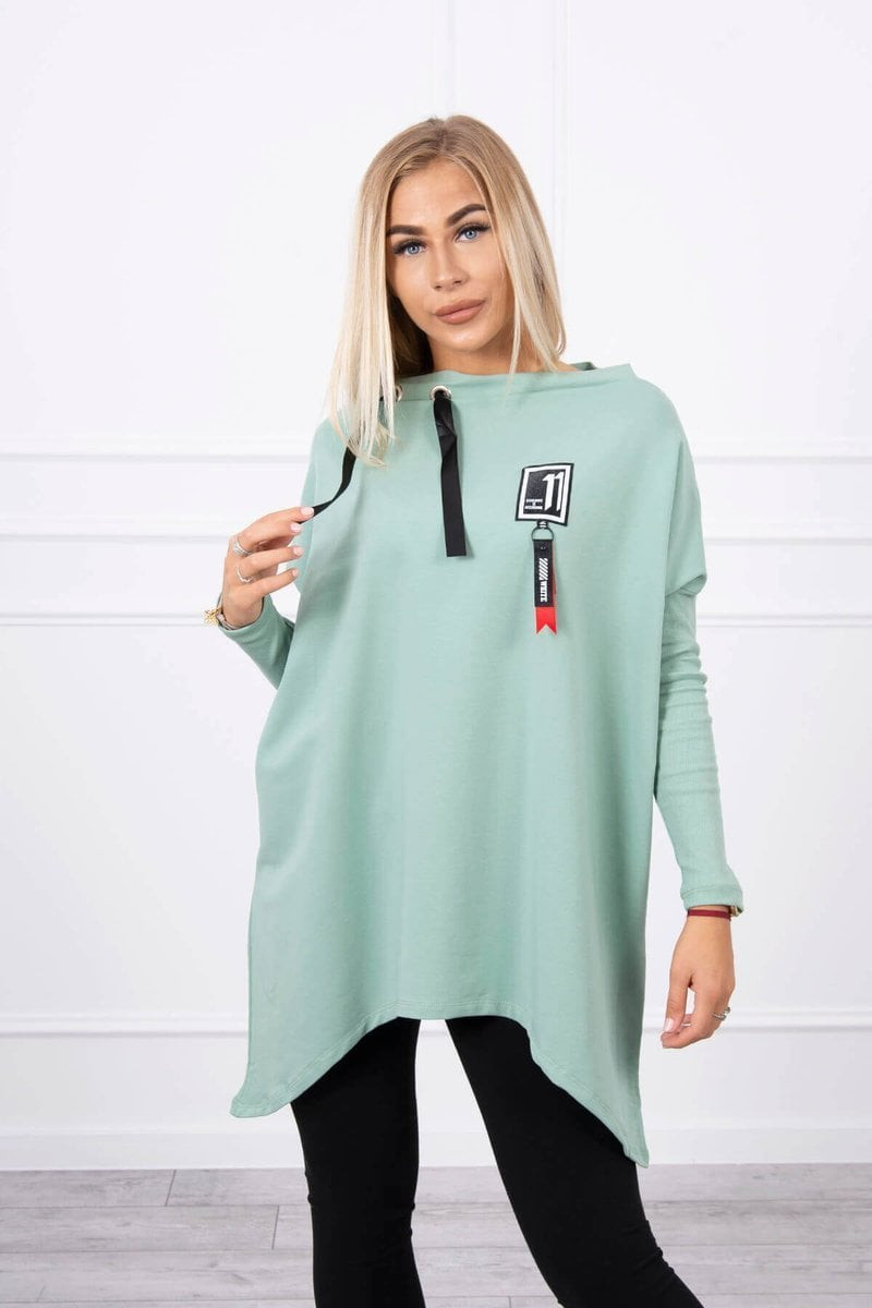 Oversized sweatshirt with asymmetrical sides dark mint