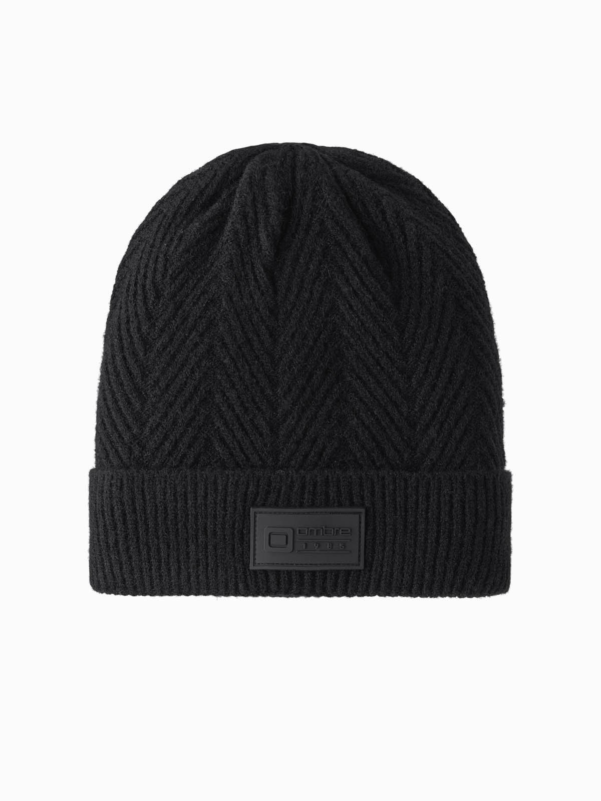 Ombre Men's knitted sweater-knit cap with patch - black
