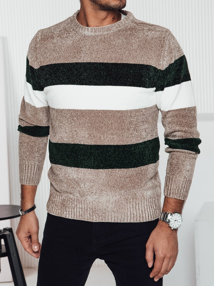 Sweter męski w paski brązowa Dstreet