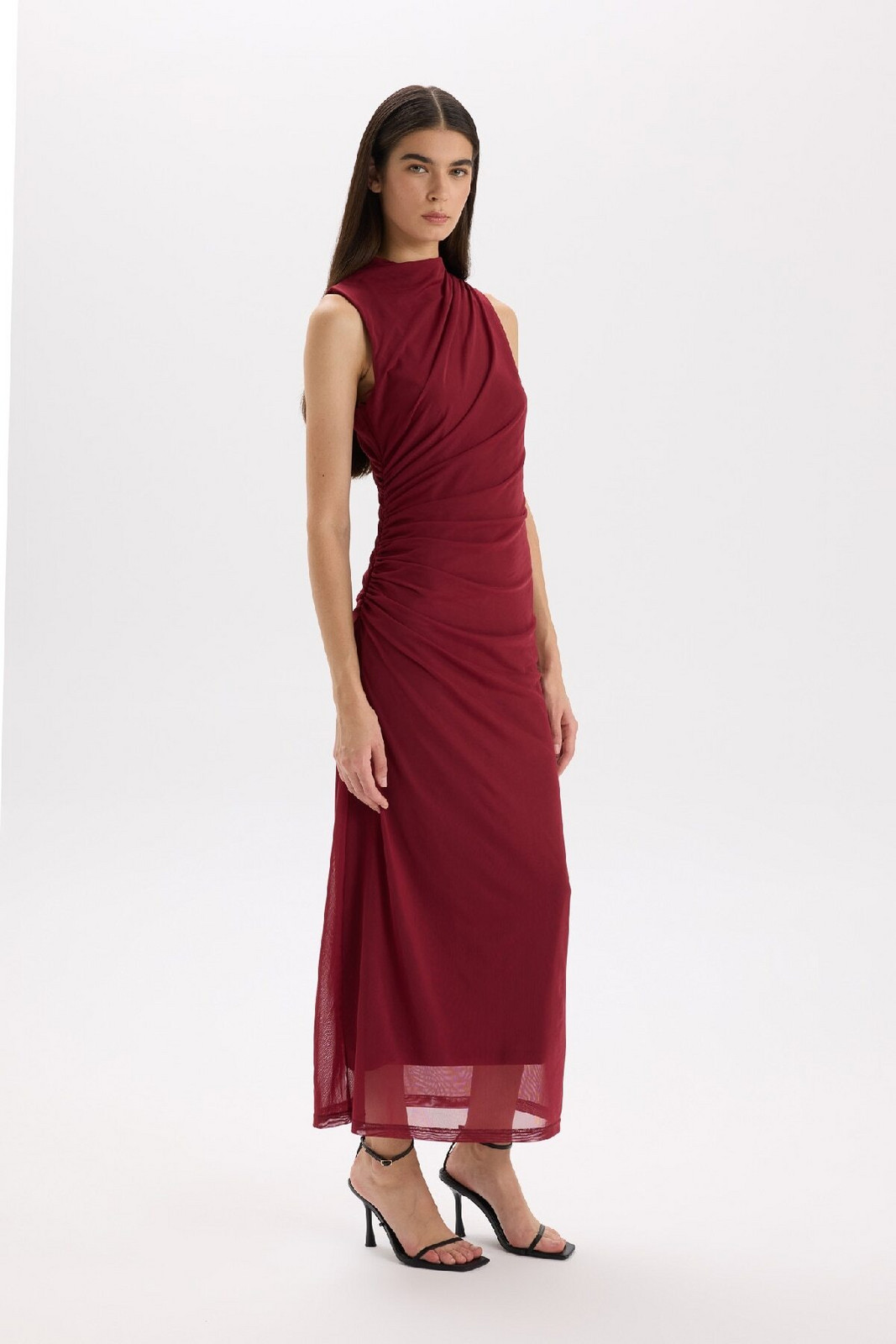 DEFACTO Bodycon Bodycon Half Turtleneck Basic Plain Tulle Sleeveless Maxi Dress