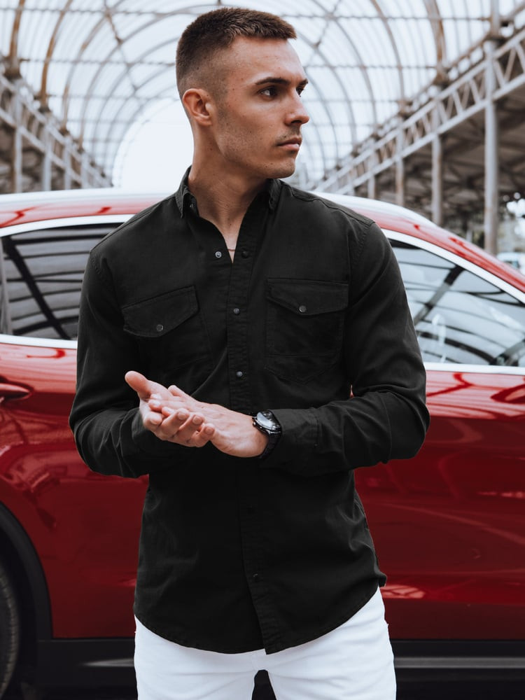 Pánska džínsová košeľa Farba čierna DSTREET