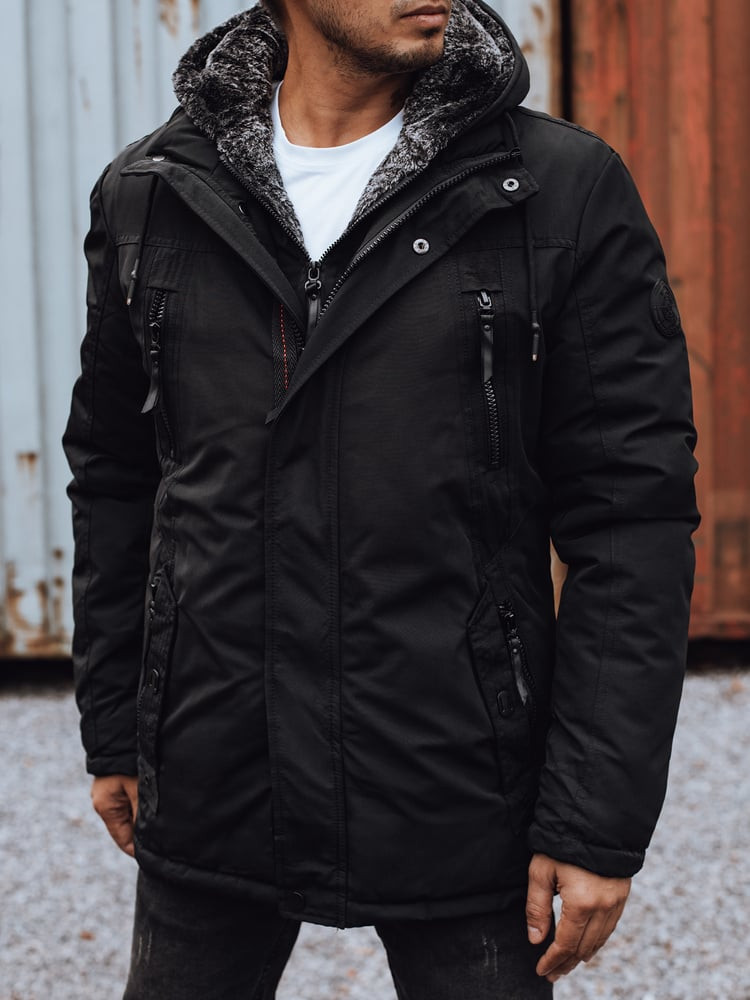 Kurtka zimowa męska z kapturem czarna Dstreet