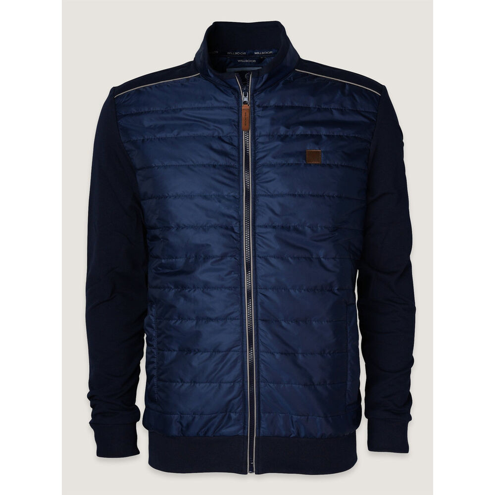 Pánska tmavomodrá mikinová bunda s prešívaným predným dielom 17854