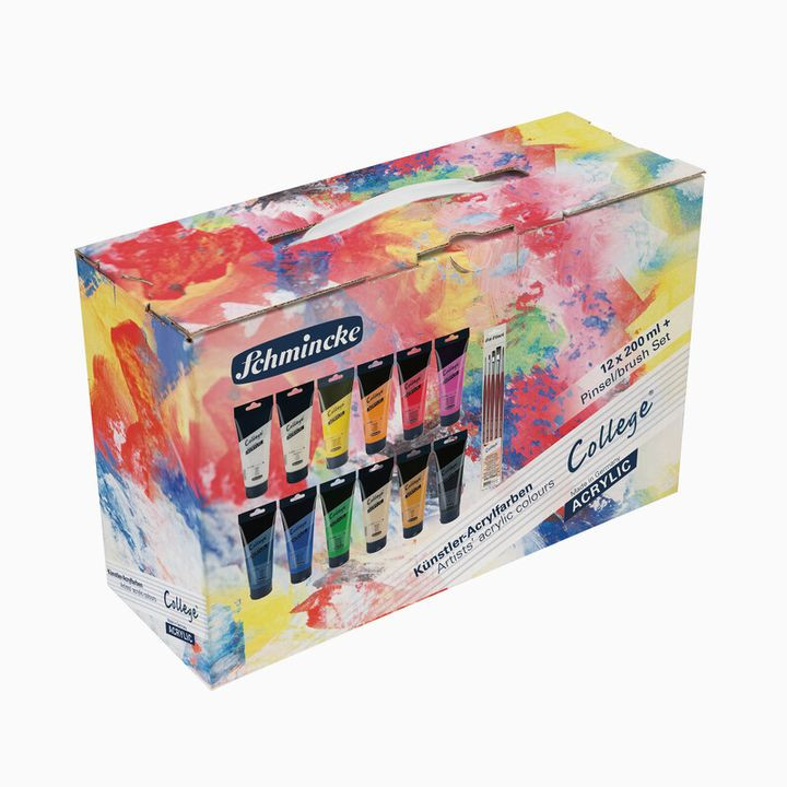 Sada akrylových farieb Schmincke College 12 x 200 ml a štetce da Vinci