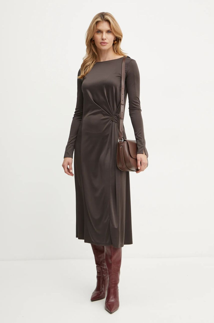 Šaty Max Mara Leisure hnedá farba, midi, rovný strih, 2426626118600