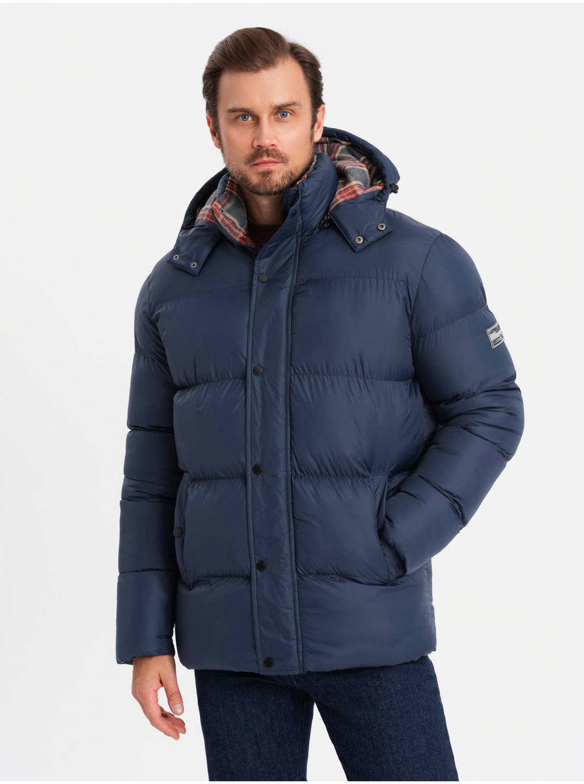 Pánska bunda s kockovanou podšívkou Ombre Clothing