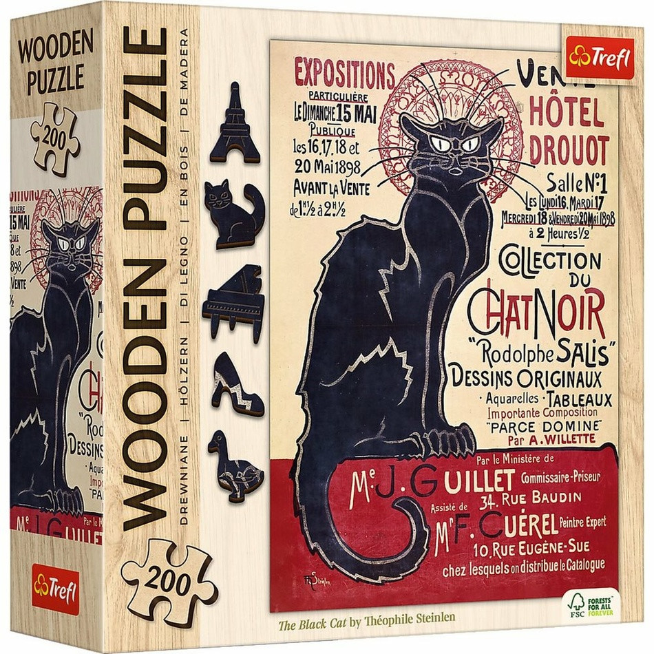 Trefl Drevené puzzle Théophile Alexandre Steinlen: Čierna mačka 200 Art Collection Trefl