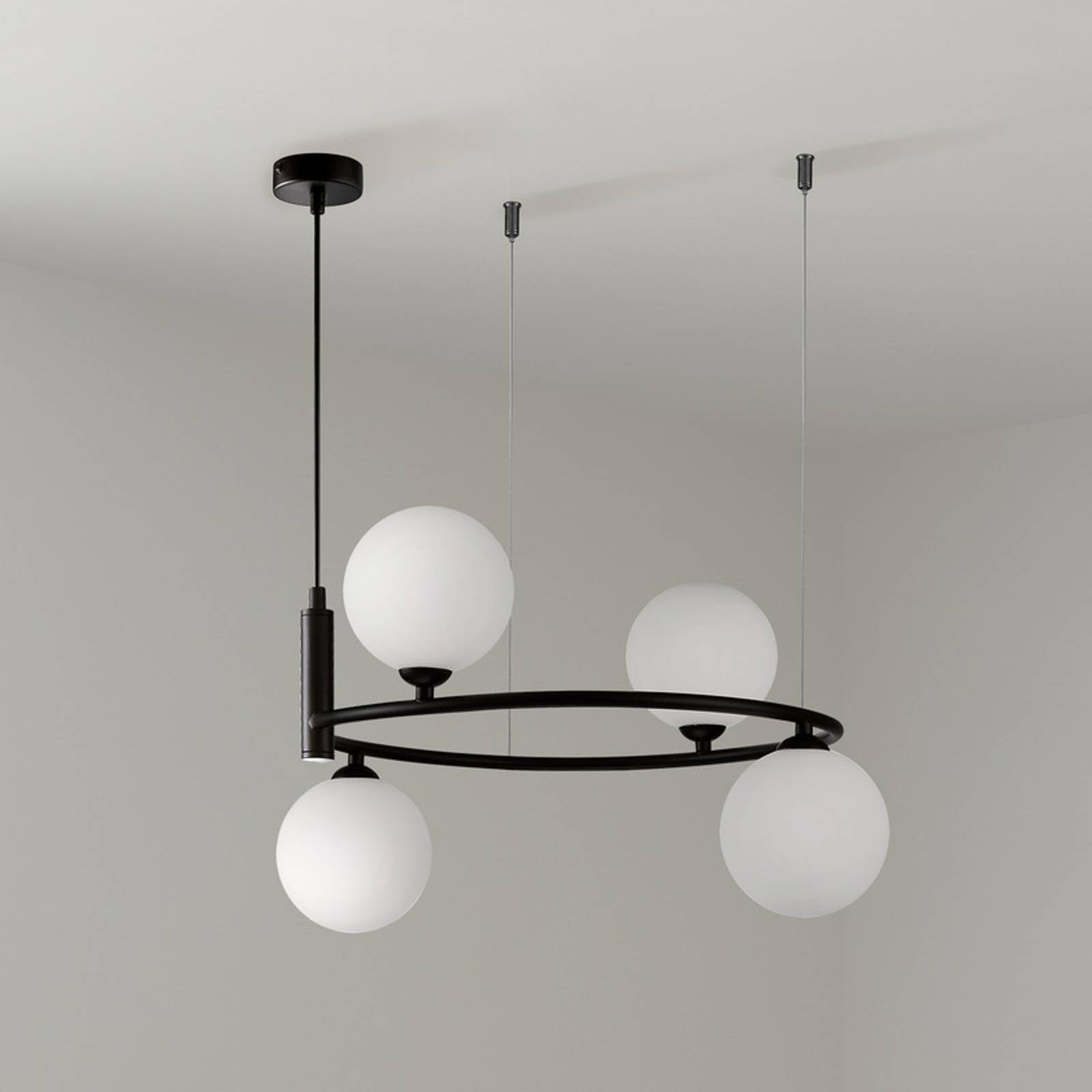 Závesné svietidlo Maytoni Ring, čierna/biela 4-svetelné sklo 44 x 39 cm