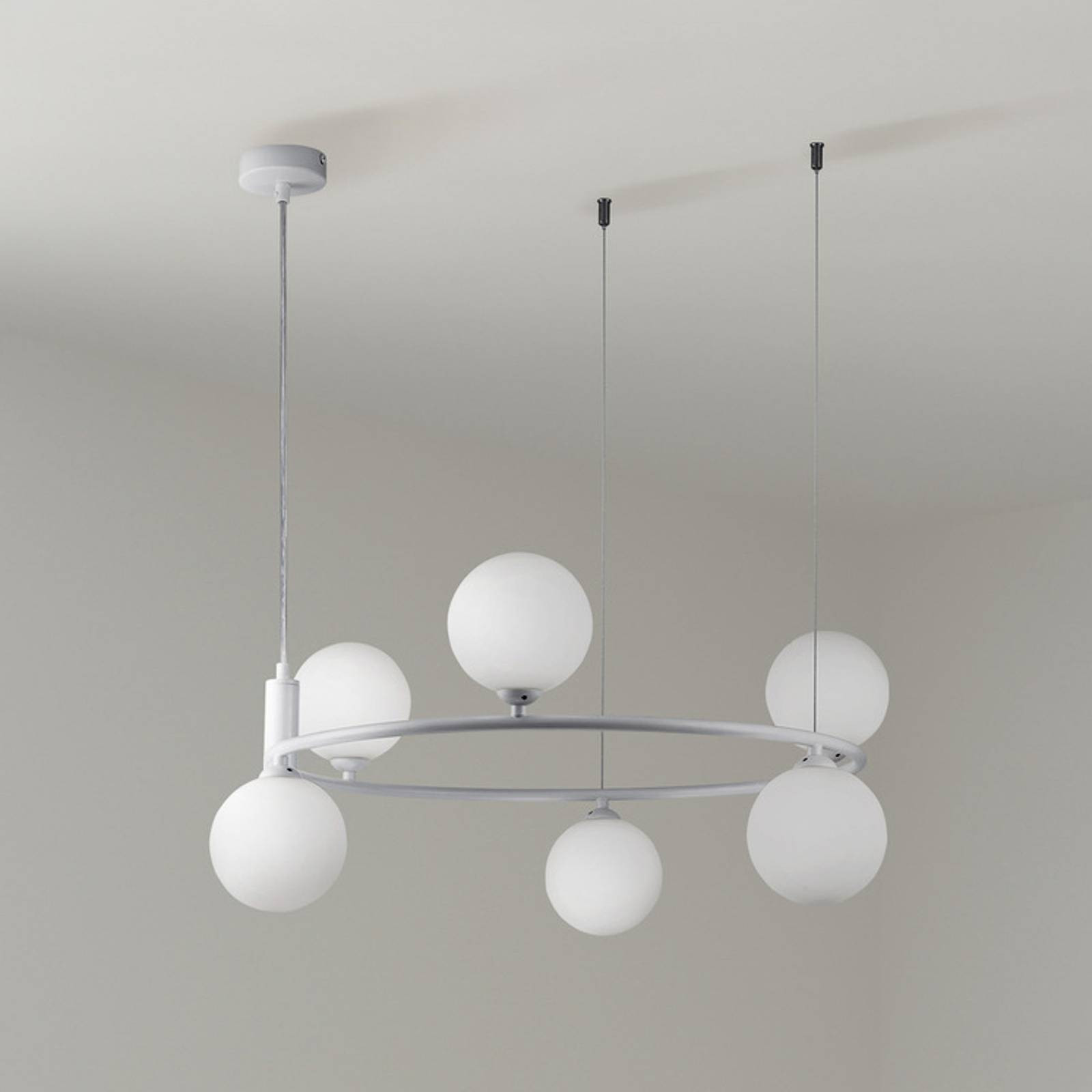 Závesné svietidlo Maytoni Ring, biela/biela, 6-svetelné sklo Ø 58 cm