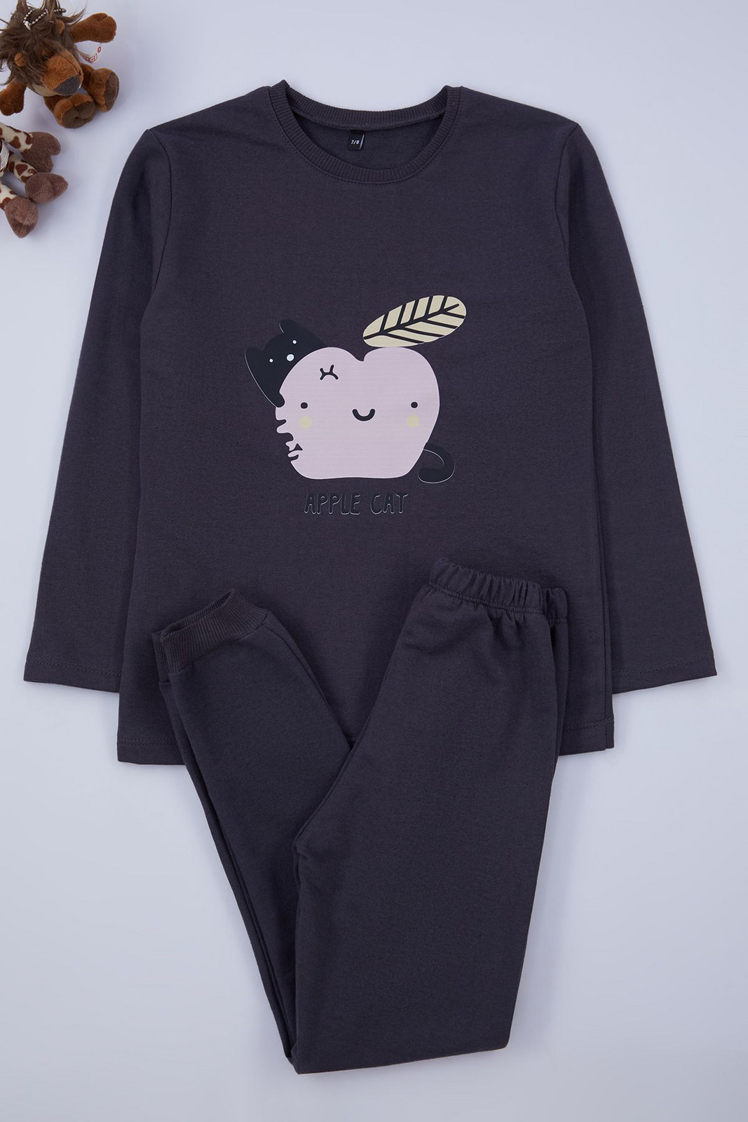 Trendyol Anthracite Girl Printed Knitted Pajama Set