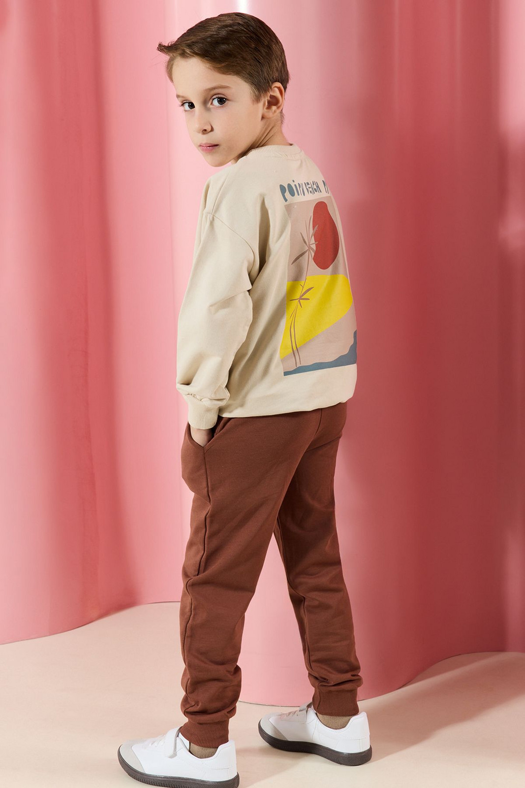 Trendyol Beige Boy Printed Knitted Bottom-Top Set