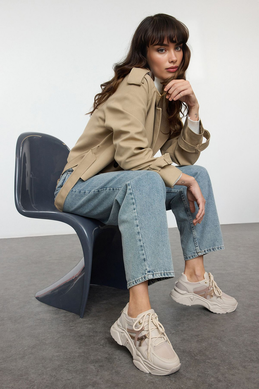 Trendyol Beige Thick Sole Lace-Up Sneakers