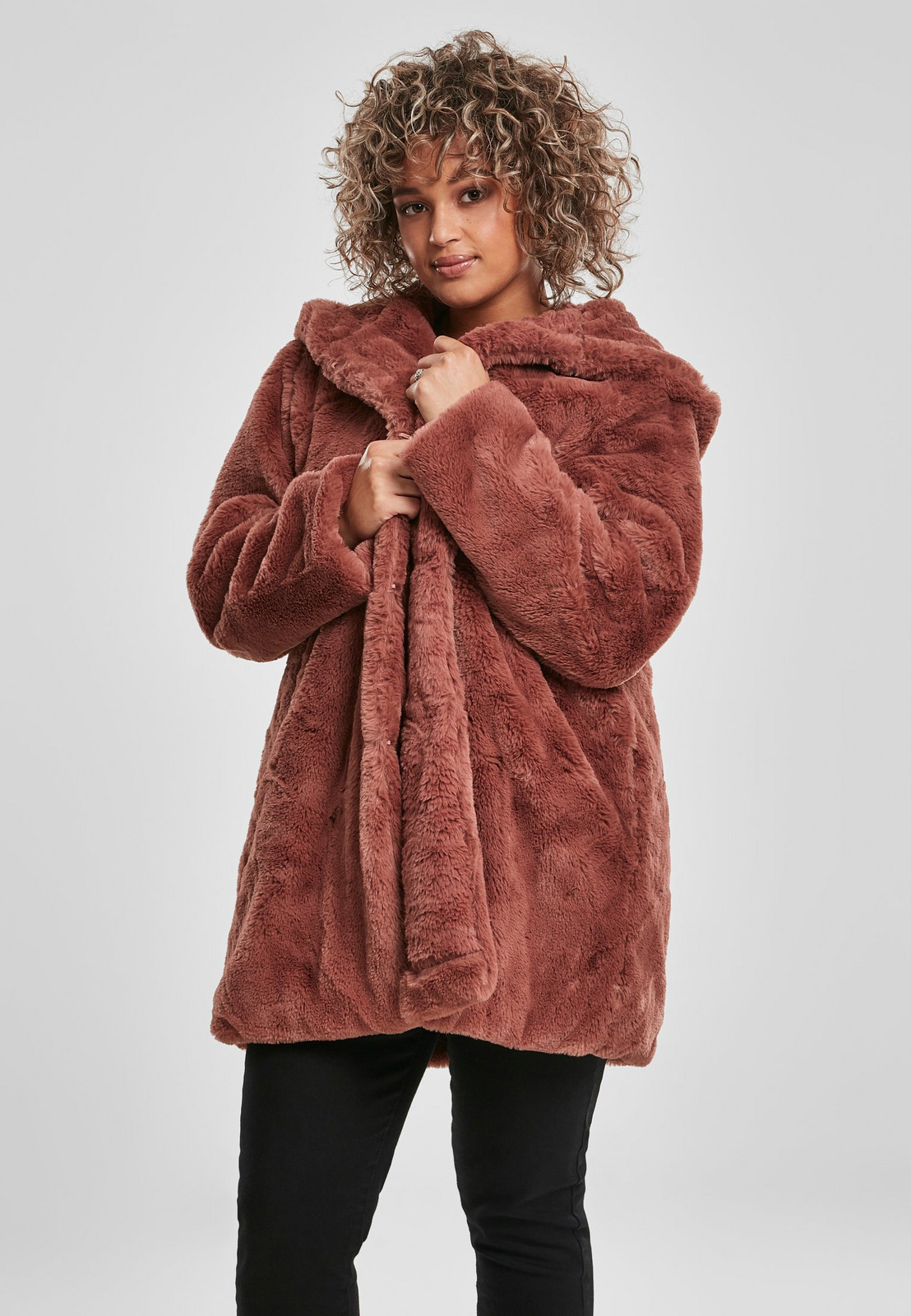 Women's Dark Plush Coat with Hood